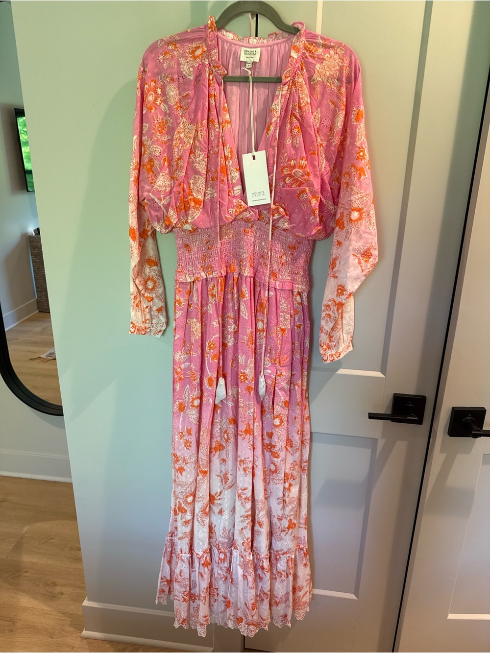 HEMANT & NANDITA Pink and Orange Floral Maxi Dress